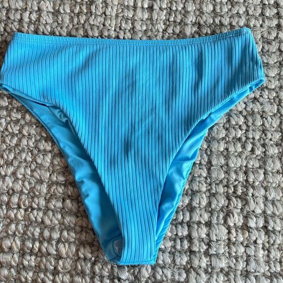 Nwt VYB high waist ribbed blue bikini bottom - Picture 1 of 3